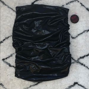 Black scrunched leather skirt